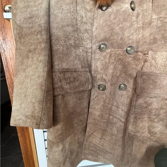 Men's Brown Fur Collar Coat - Picture 7 of 16
